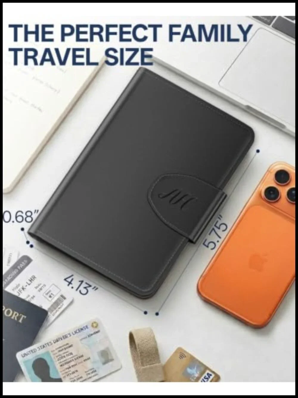 Genuine Leather Passport Holder with RFID Blocking and Hidden AirTag Slot